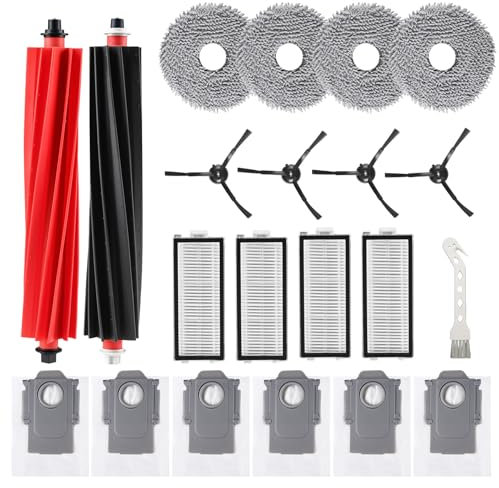 CAIXINYI 21 pièces Kit d'accessoires pour Roborock Qrevo Master/Qrevo Slim aspirateur robot, 2 brosse principale, 4 Chiffons, 6 sacs à poussière, 4 brosses latérales, 4 filtres HEPA, 1 brosse propre