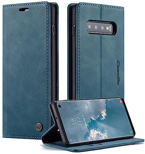 WJXEXRS Handyhülle für Samsung Galaxy S10 Hülle, Premium Klapphülle Leder Schutzhülle Klappbar mit Kartenfach Ständer Magnet Handytasche Standfunktion Flip Case Lederhülle Samsung Galaxy S10 -Blaugrün