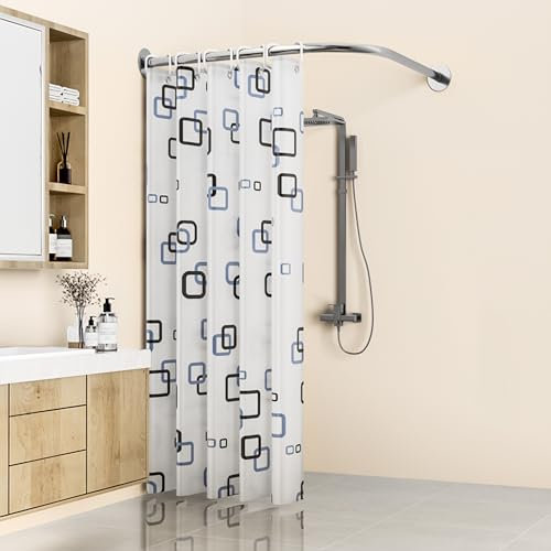 Barre De Douche Angle Extensible, Tringle De Rideau De Douche En Forme De L En Acier Inoxydable, Sans Perçage /forage, Antirouille, Pour Salle De Bain, Baigno(Size:D 70-95cm x 105 -165cm,Color:argent)