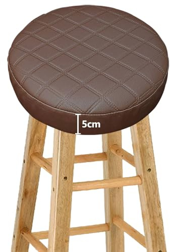 Wasserdicht Barhocker-Bezug Rund mit 5CM Schaumstoff Gepolstert Kissen, 4/2 Stück PU-Leder Hocker Hussen für Barhocker Stuhlhussen Sitzkissen Bürostuhl Hocker Abdeckung Sitzkissenbezug(#2,30*5(1PC))