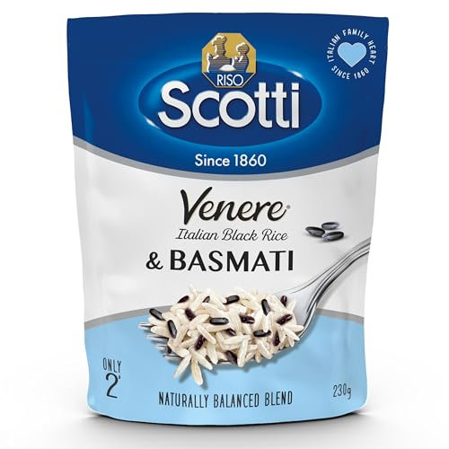 Riso Scotti Venere & Basmati Express Reis (6x 230g) | Schwarzer Vollkornreis & Basmati | Instant-Reis, Fertig in 2 Min., Aromatisch & Vollwertig