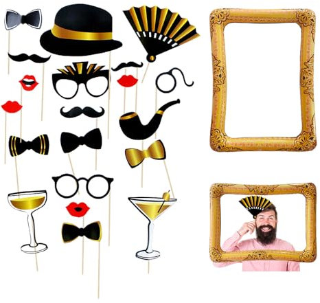 GIDWRIY 21 Pezzi Photo Booth Compleanno,Accessori Photo Booth Matrimonio,Cornice Gonfiabile per Selfie,Party Photo Props,Gadget Simpatici per Fare Foto,Accessori Divertenti per Feste Adulti Bambino