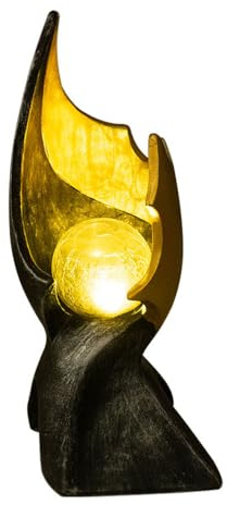 LED Flamme Solar Solarlampen für Außen Garten Dekoration Solarlampe mit Flammeneffekt, gold braune Skulptur mit bezauberndem Lichteffekt, 1x LED warmweiß, H 36 cm