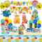 Kinder Geburtstagsdeko, 104 Stück Kinder Partygeschirr Set, Luftballons, Tischdecke, Tattoo-Aufkleber, Swirl Decoration, Tortendeko, Banner, Einladungskarte, Platte, Servietten