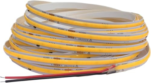 TOPXCDZ 5M COB Streifen AC 220V 296Leds/M IP20 3000K Fahrer Gebaut In Home Decor Flexible Band Seil LED Licht (5M, 3000k-Warm White)