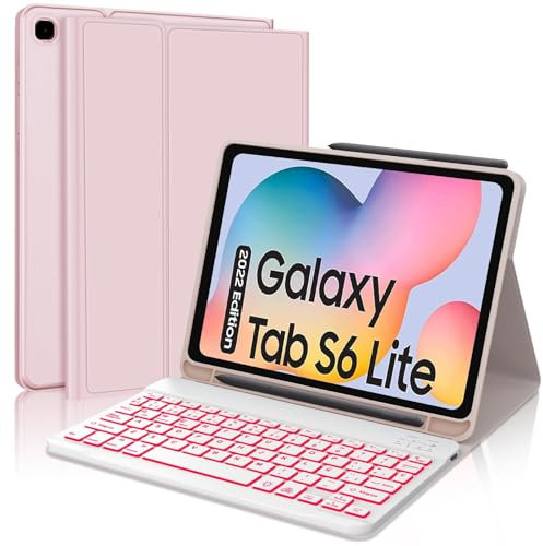 IVEOPPE Funda Teclado Samsung Galaxy S6 Lite 10.4 2024/2022/2020, Cover Teclado Español Ñ Retroiluminados Bluetooth Desmontable para Samsung Tab S6 Lite (SM-P620/P625/P610/P615/P613/P619), Rosa