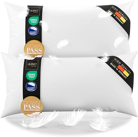LILENO HOME 3-Kammer Daunenkissen 65x100 (2er Set) - Allergiker geeignet | Baumwoll Kissen 65x100 mit Federn & Daunen Füllung - langlebig & atmungsaktives Kopfkissen 65x100 Daunen u. Federfüllung
