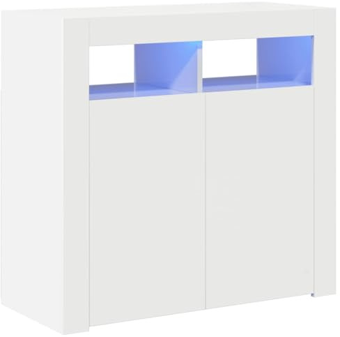 ACAGALA Sideboard mit LED-Beleuchtung, Aufbewahrungsschrank mit USB-Anschluss und LED-Licht, Kommode Anrichte Schrank für Schlafzimmer & Wohnzimmer, Vitrine | 80 x 35 x 75 cm | Hochglanz-Weiß