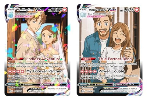 Carte Poke personalizzate con foto di coppia - Carte personalizzate con ritratto poke, regali di compleanno Poke per moglie, amici, migliori amici, animale domestico e padre, stile animato