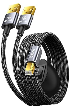 biaze ZH281 Druckerkabel-Splitter 2 in 1 Ausgang, USB 2.0-Freigabeschalter für zwei Computer an ein USB-Gerät, 3,5 m/11,5 ft USB A-zu-B-Datenkabel zum Drucken