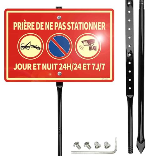 Panneau Photoluminescent Interdiction de Stationner 20x30 cm - Propriété Privée, en Aluminium avec Piquet 88cm, Visible Toute la Nuit