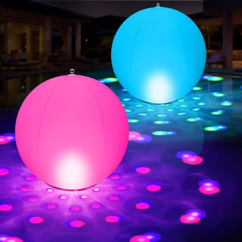 KingSom 2026 Pool Lichter Schwimmend mit Unterwasser Lichtershow, Aufblasbar Schwimmende Poolbeleuchtung Solar, IP68 Wasserdichter Pool Lichter Solar, Ø38cm Ball Pool Beleuchtung für Teich-2 Stück