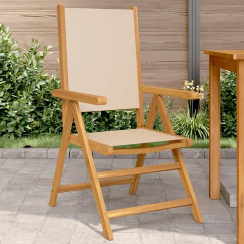 Holamys Gartenstühle 2 STK. Beige Massivholz Akazie & Stoff, klappbar mit Liegefunktion, 110 kg Tragkraft, 57x70x109 cm für Balkon, Terrasse & Garten, Bequeme Outdoor Stühle