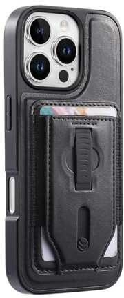 COQUE Étui en Silicone pour Apple iPhone 16 Pro, Style rétro, avec Porte-Cartes magnétique et dragonne, Compatible avec Les Accessoires magnétiques, Protection Antichoc pour Apple iPhone 16 Pro-Noir