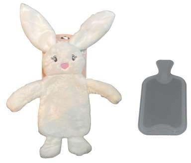 Kinder Wärmflasche 0,7 Liter mit Bezug Dino Hase Einhorn (Hase - Weiß)