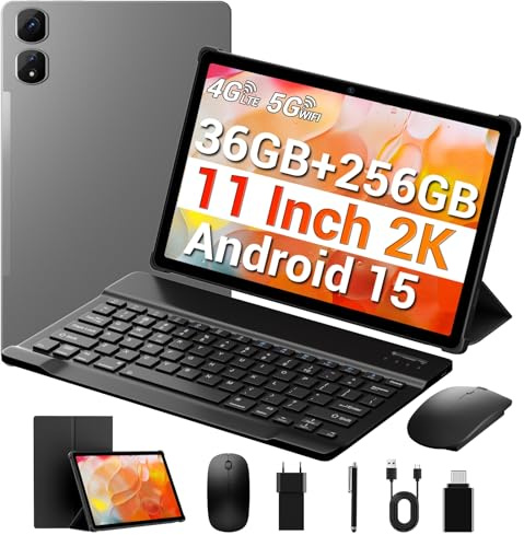 MAXLEGEN Tablet 11 Zoll Cellular, 2K FHD, 36GB RAM+256GB ROM/1TB TF, 4G LTE Dual SIM+5G WLAN, 2GHz Octa-Core Android 15 Tablets mit 9580mAh Akku, 13MP, GPS, GMS, mit Tastatur/Stift/Maus/Hülle