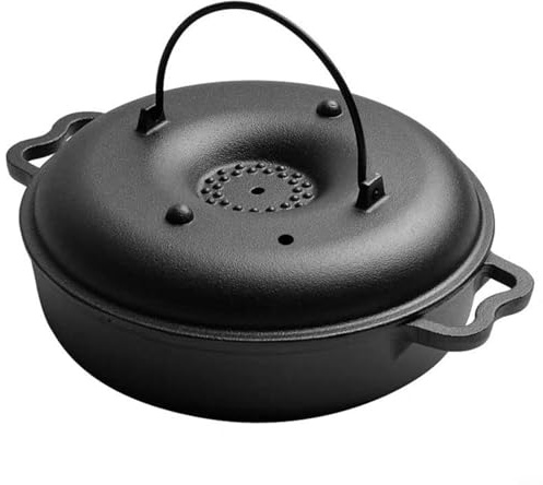 Hoppipola Cast Iron Roaster with Lid, 27cm Round Baking Pan for Sweet Potatoes, Chicken & Vegetables, Oven Grill & Outdoor Camping Cookware