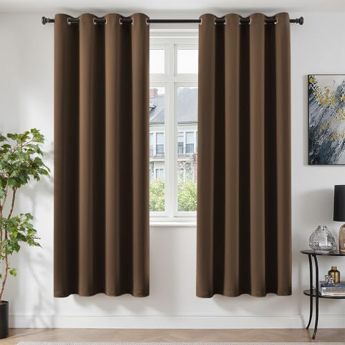 TOPICK Gardinen Verdunklungsvorhänge Vorhänge H220xB140 2er Set Braun | Vorhänge Blickdicht Schlafzimmer Gardinen mit Ösen Wohnzimmer Fensterdekoration Curtains Living Room Türvorhang Übergardinen