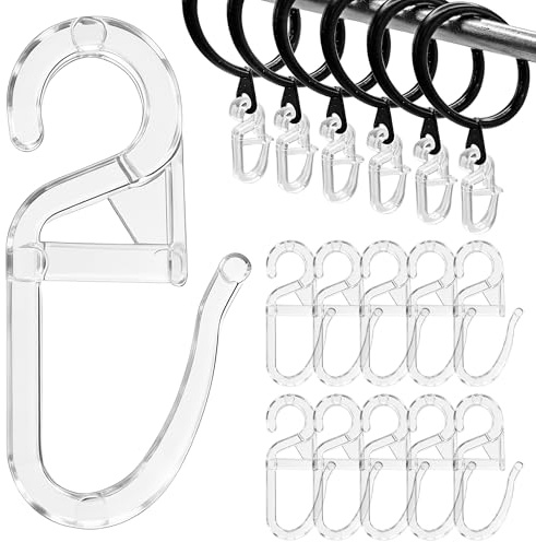 KIMHOME 50 pezzi di ganci per tende pieghevoli, ganci universali con occhiello da 6 mm per aste e rotaie per tende (trasparenti)