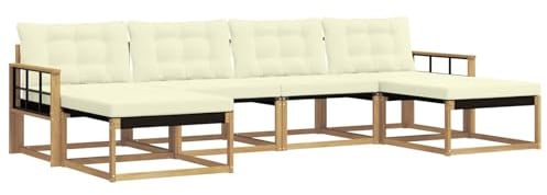 vidaXL Outdoor-Sofagarnitur mit Kissen 6 pcs Weiß und Creme, Garten, modernes Outdoor-Sofa, Sitzgruppe für den Patio, Terrassenmöbel für entspanntes Chillen