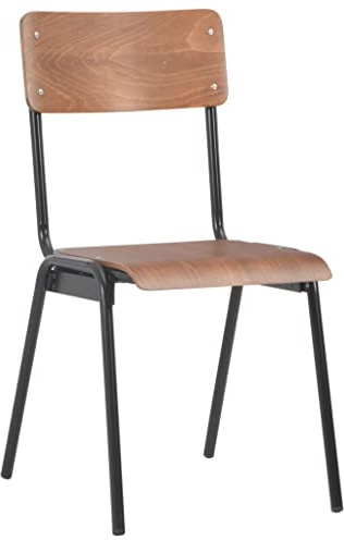 GFRMPORM Set of 6 Stackable Plywood Dining Chairs with Powder-Coated Steel Legs, Brown Kitchen Chairs for Dining Room, Easy Clean, 110 kg Capacity