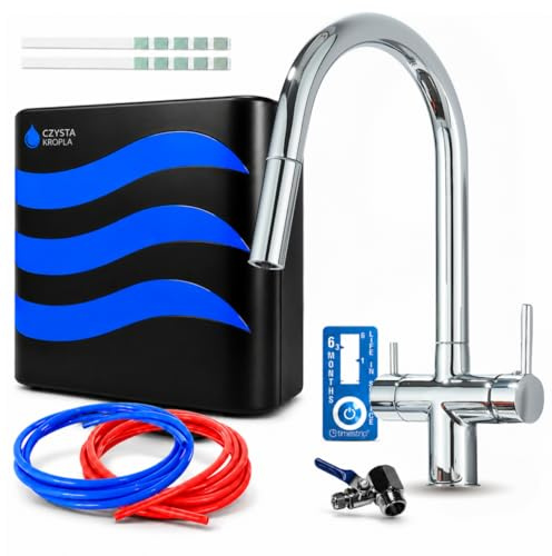 Ari 3-Wege-Küchenarmatur Wasserhahn Ausziehbarer Auslauf 360-Grad Schwenkbar Chrom Slender im Set mit 5-Stufen Untertisch Trinkwasserfilter Anlage System CK