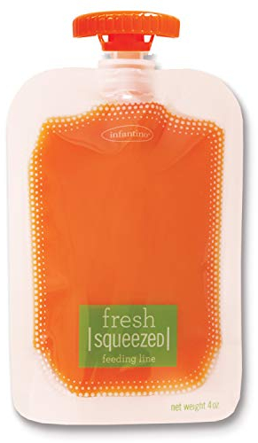 Infantino Disposable Squeeze Pouches - Pack of 50 disposable pouches for portable homemade semi-solid food for babies and toddlers, BPA and PVC free, freezer safe