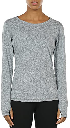 icyzone Damen Laufshirt Langarm Sport Shirt mit Daumenloch Fitness Yoga Oberteil (XL, Granite)