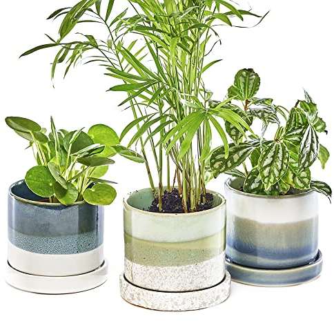 Chive Lot de 3 Pots de Fleurs en céramique « Minute » - Jolis Pots pour Fleurs et Plantes d'intérieur et d'extérieur - Vert et Bleu