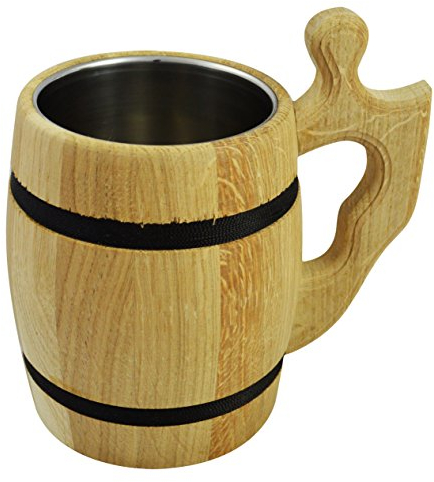 Wooden World - Jarra de cerveza de madera de roble, jarra con tapa, regalo muy sólido para el día del padre para hombres, 500 ML, 1 pinta - M01