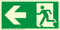 Notausgang Schild ISO 7010 gem. ASR A1.3, in 300x150 mm Folie Nachleuchtend selbstklebend SUPER-N, links-Flucht-Rettungswegzeichen