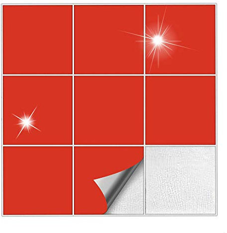 Kiwistar Adesivi per piastrelle, colore rosso chiaro, lucidi, 20 x 20 cm, 25 pezzi, piastrelle adesive