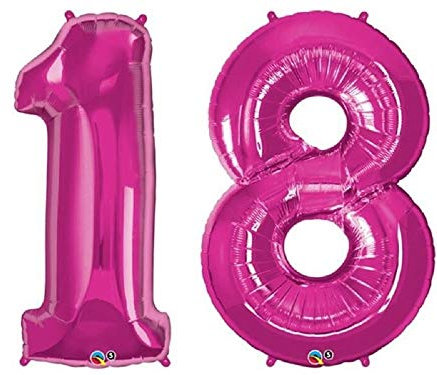 2 PALLONCINI MYLAR numero 18 fucsia h 100 cm, addobbi festa 18° Compleanno