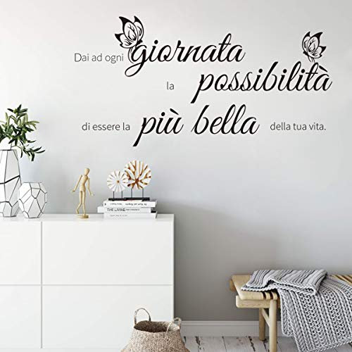 decalmile Adesivo Murali Frasi Scritte Dai ad ogni giornata la possibilita Farfalle Adesivi da Parete Citazioni Nero Camera da Letto Soggiorno Ufficio Decorazione Murale
