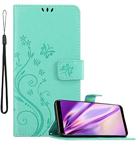 Cadorabo Hülle kompatibel mit Samsung Galaxy S8 Plus Blumen Design aus Kunst Leder Flip Klappbare Stoßfeste Magnetische [Standfunktion] [Kartenfächern] Cover Hülle für Galaxy S8 Plus Tasche in Türkis