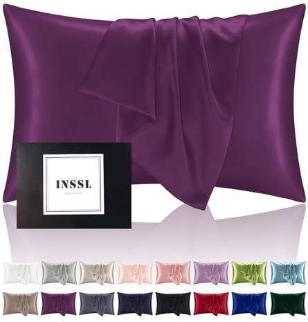 INSSL Mulberry Silk Pillowcase for Hair and Skin Health, Natural Silk Pillow Cover with Hidden Zipper Both Side Silk1 pcs (Dark Purple, Standard 20x26)