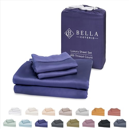 Bella Coterie Luxus-Bettlaken-Set, 100 % biologisch angebaute Bambus-Viskose, weich und kühlend, besser als Baumwolle oder Seide, 2 Kissenbezüge, Spannbettlaken [Cal Kingsize, Twilight Blue]