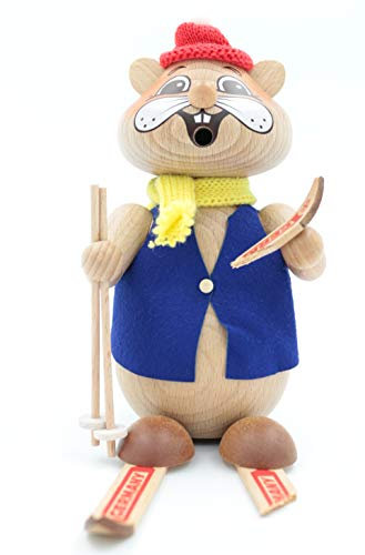 Kuhnert - Erzgebirgische Holzkunst Räuchermann Räucherfigur Hamster 18cm - Skiunfall