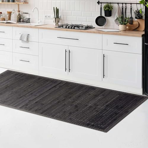 CosìCasa Tapis Cuisine Bambou - 50X230 cm Antidérapant et Résistant à l'eau - Tapis de Bain Bambou en Bois Naturel Durable - Tapis Bambou Salle de Bain Effet Couleur Unie Facile à Nettoyer - Gris