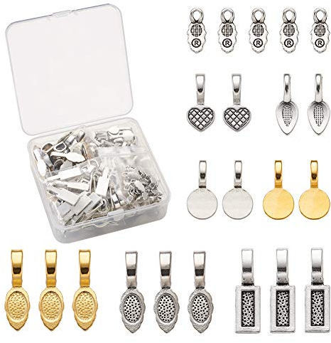 Beadthoven - 200 ciondoli a forma di gancetto, piatti, per la creazione di gioielli, ciondoli a forma di scarabeo, in vetro, cabochon a forma di piastrelle, 6 stili