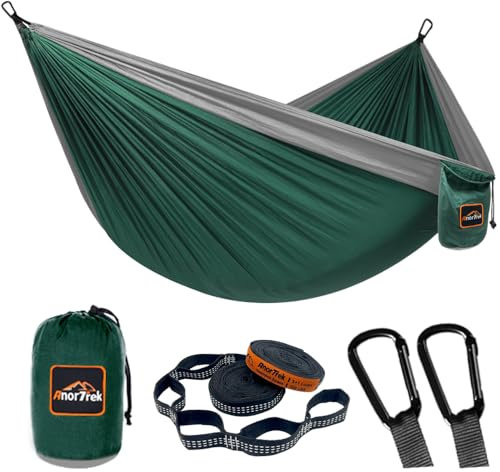 AnorTrek Camping Hängematte, superleichte tragbare Fallschirm Hängematte mit Zwei Baumgurten Einzel oder Doppel Nylon Reisebaum Hängematten