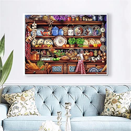 Gtohoo 5D Diamond Painting Küche,Diamant Painting Bilder für Erwachsene Kinder,DIY Diamanten Malen nach Zahlen Kit,Diamant Painting Full Set Kristall Kunsthandwerk für Haus Wand Dekorationen 70x100cm