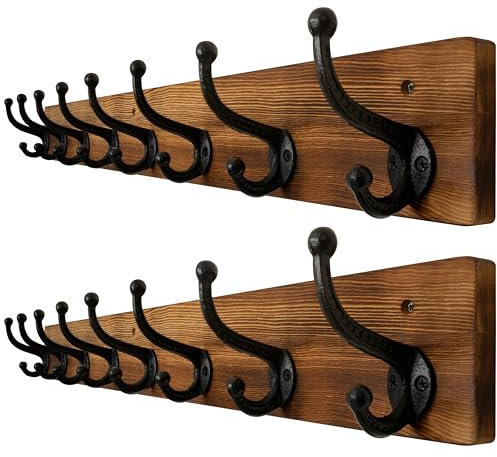WEBI Garderobenleiste,Wandgarderobe mit 8 Haken Gusseisen,Garderobenhaken Wand,Kleiderhaken Wand Garderobe für Mäntel,Jacken,Braun,2 Stück