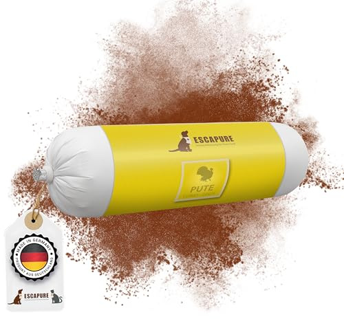 Escapure Nassfutter Wurst mit Pute 800g - Delikatessrollen mit 89% Fleischanteil - Ergänzungsfuttermittel für Hunde in Wurstform - Hunde Fleischrollen - getreidefreie Hundewurst mit Hirsekuchen