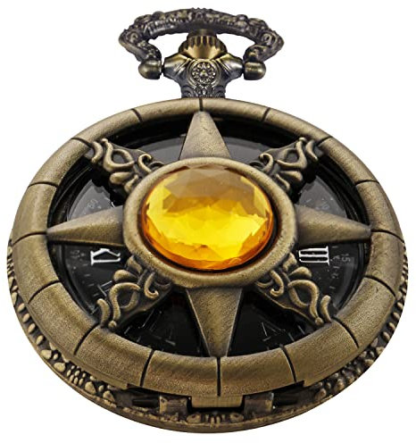 Tiong Antike Steampunk Quarz Taschenuhr Anhänger Halskette Kette Geschenk Herren, Taschenuhr Herren Quarz Taschenuhr Armband Geschenkbox, Cf2010-gelb