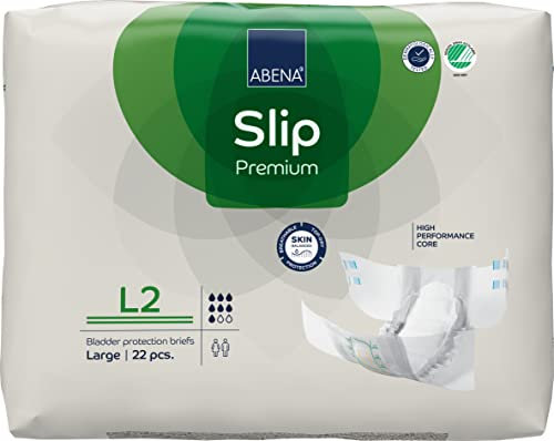 ABENA Slip Premium All-in-One Inkontinenzeinlagen für Damen und Herren, Eco-Labeled Damen-Inkontinenzeinlagen, Größe L 2, 100–150 cm Taille, 3100 ml Saugfähigkeit, 22 Stück, Weiß