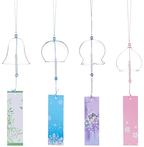 BENECREAT 4 pièces 4 Couleurs Carillons Éoliens Japonais, Pendentif de Cloches de Vent en Verre Fait à la Main pour la Décoration Extérieure D'Intérieur de Mariage de Jardin, Environ 41 cm de Long