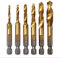 TINGMEI Drill Tap Bits,M3 M4 M5 M6 M8 M10 Metric Units HSS Drill and Tap Bits 1/4 Hex Shank - 6PCS (Titanium Coating)