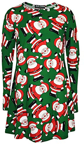 A2Z 4 Kids Girls Christmas Dress Multi Xmas Long Sleeve Dresses - Xmas-Dress Santa Green 13