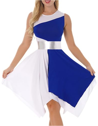 Nyeemya Damen Tanzkleider Ärmellos Ballettkleid Shiny Metallic Taille Rollschuhkleid Turnen Anzug Ballettanzug Gymnastik Eiskunstlauf Wettkampfanzug A Blau S